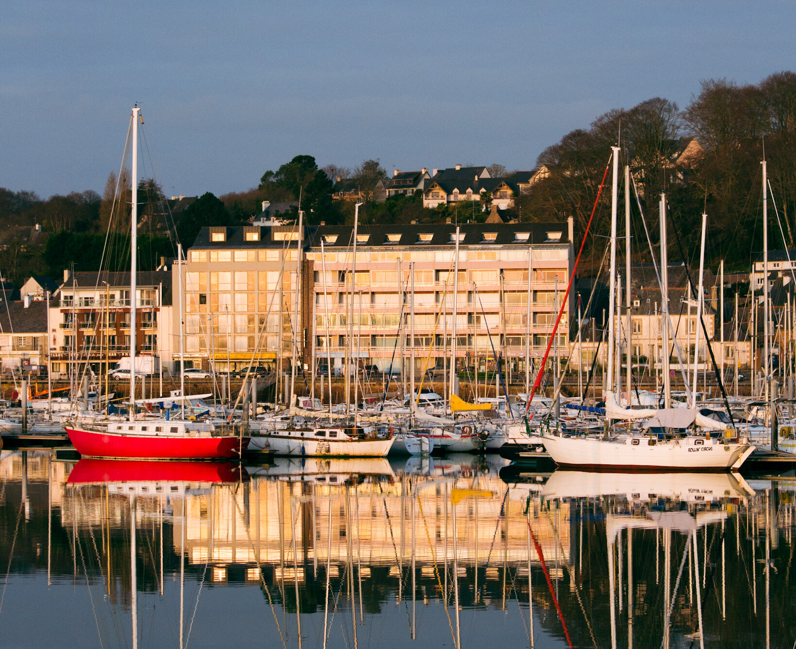 The Nautica Hotel facing the port of Perros-Guirec at sunrise